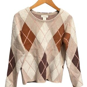 Cynthia Rowley Women's Argyle Sweater - Pink, Brown, and Cream